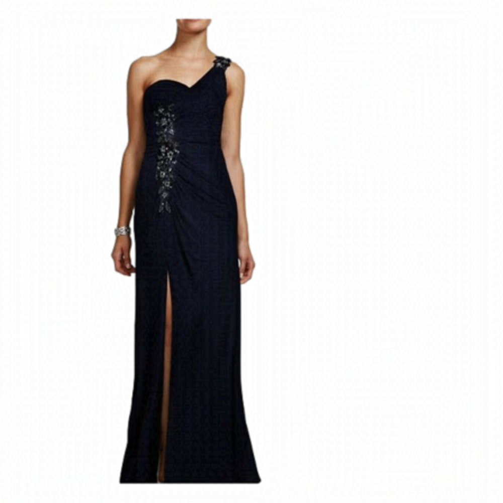 ⭐️ba Nites One Shoulder Beaded Jersey Dress With Ruching⭐️